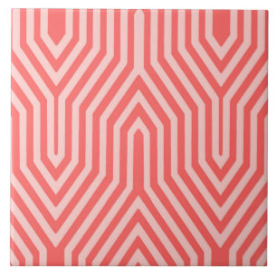 Art Deco Geometric - Korallenrosa und Muschel rosa Fliese