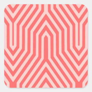 Art Deco Geometric - Korallenrosa und Muschel rosa Quadratischer Aufkleber