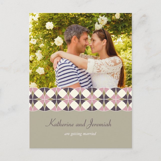 Art Deco Geometric Muster Foto Save the Date Ankündigungspostkarte (Vorderseite)