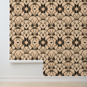 Art Deco Geometric Muster in Beige und Schwarz Tapete