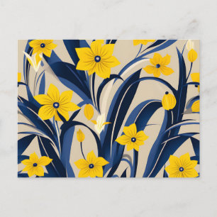 Art Deco Geometric Muster mit Navy Blue Yellow Postkarte