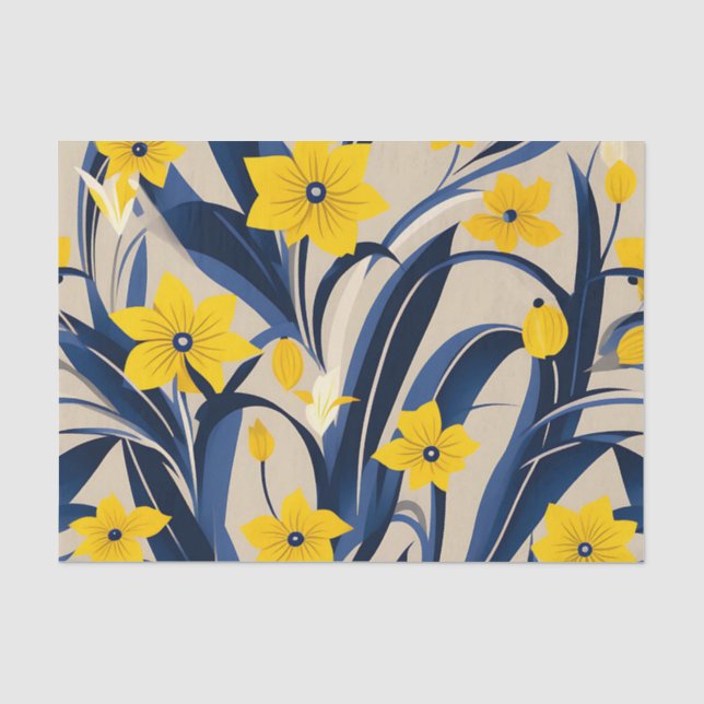 Art Deco Geometric Muster mit Navy Blue Yellow Seidenpapier (Vorderseite)