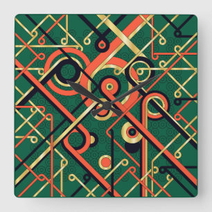 Art Deco Geometric Quadratische Wanduhr