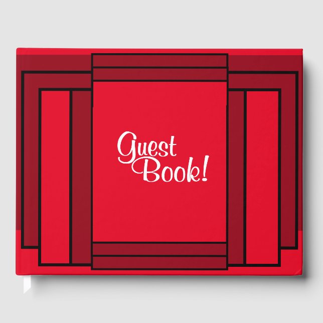 Art Deco Geometric Red Black Gästebuch (Vorderseite)