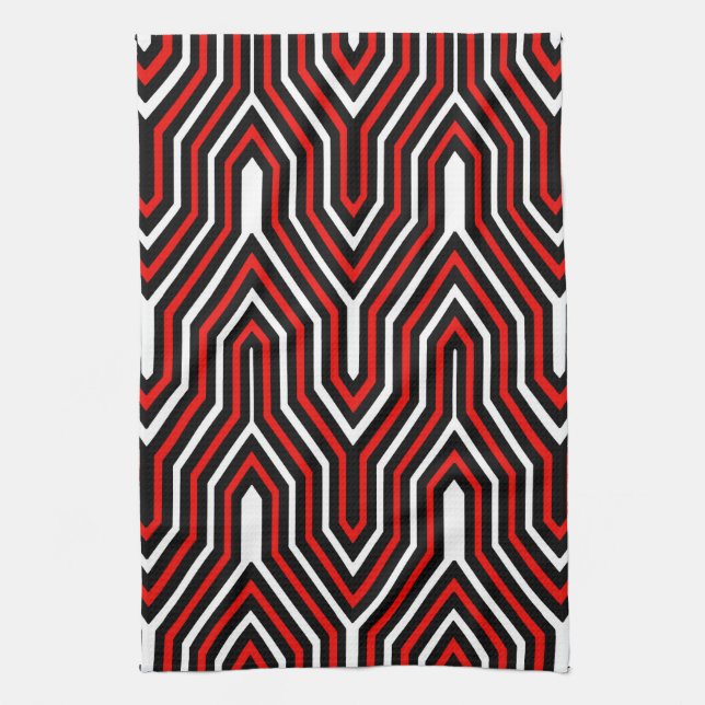 Art Deco Geometric - rot, schwarz und weiß Handtuch (Vertikal)