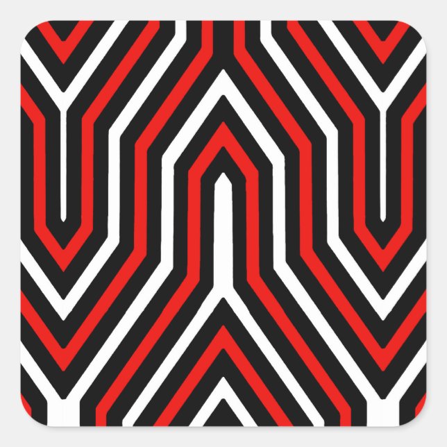 Art Deco Geometric - rot, schwarz und weiß Quadratischer Aufkleber (Vorderseite)