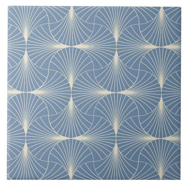 Art Deco Geometric scallop Fans in Grau-Blau Fliese (Vorderseite)