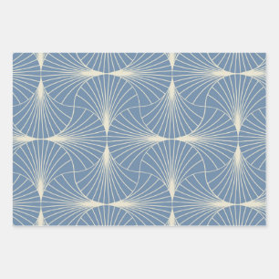 Art Deco Geometric scallop Fans in Grau-Blau Geschenkpapier Set