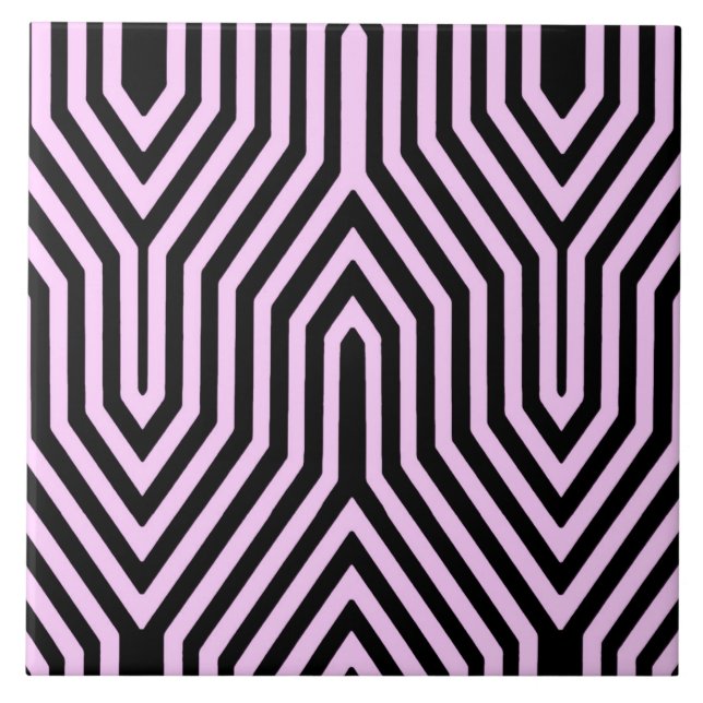 Art Deco Geometric - Schwarz und Rosa Fliese (Vorderseite)