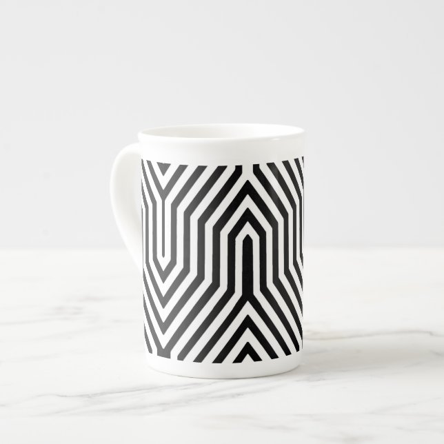 Art Deco Geometric - Schwarzweiß Prozellantasse (Vorderseite Links)