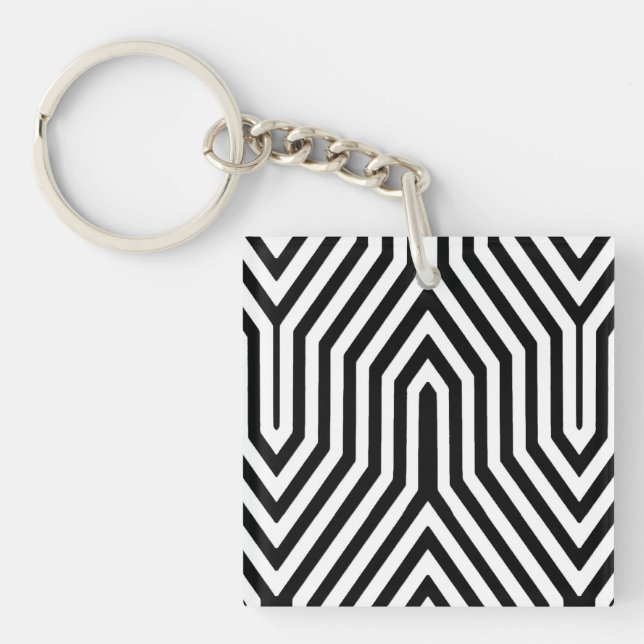 Art Deco Geometric - Schwarzweiß Schlüsselanhänger (Vorderseite)