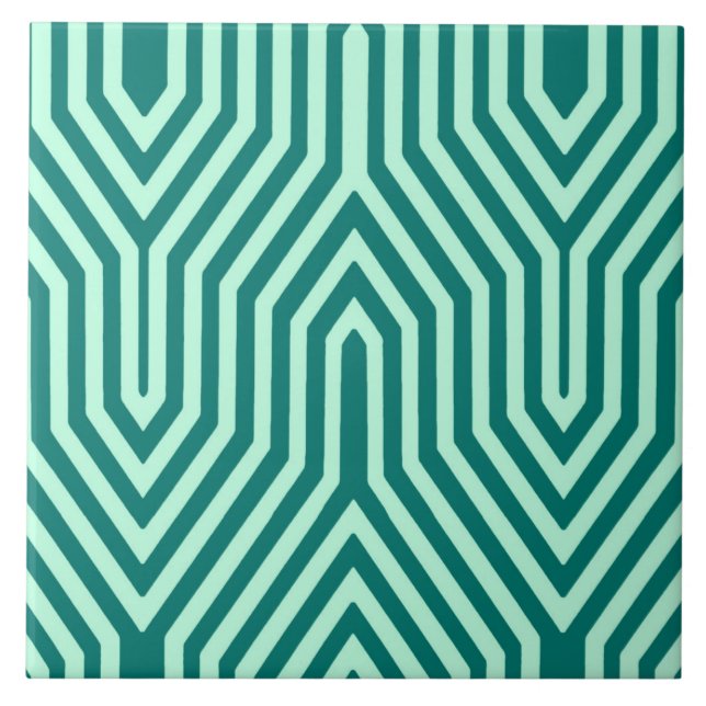 Art Deco Geometric - Türkis und Wasser Fliese (Vorderseite)