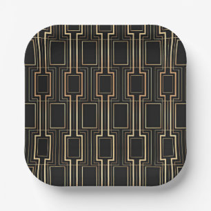 Art Deco Geometrics Black and Gold Pappteller