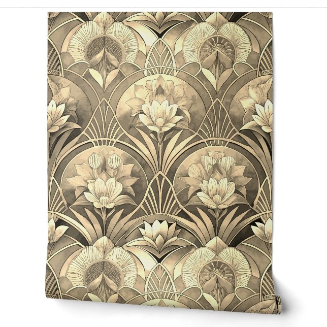 Art Deco Geometrisch Gold Blume Tapete (Abrollen)