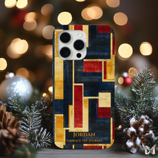 Art Deco Geometrisch – Marineblau, Gold und Rot Case-Mate iPhone Hülle