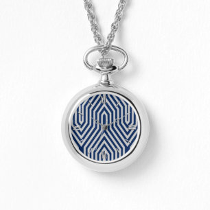Art Deco Geometrisch - marineblau und grau Armbanduhr