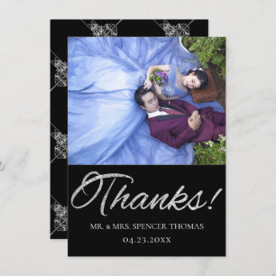 Art Deco   Geometrisch schwarz und silber Dankeskarte