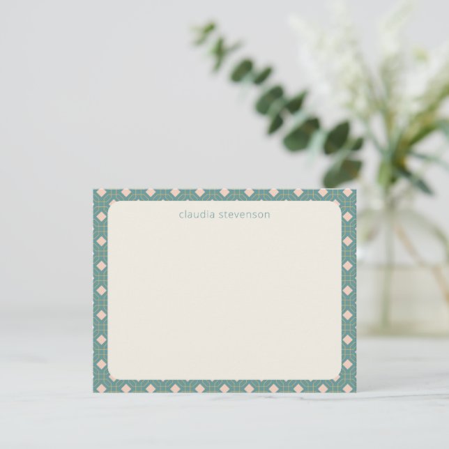 Art Deco Geometrische Aquamarine und rosa Personal Mitteilungskarte (Stehend Vorderseite)
