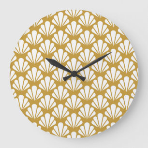 Art Déco, geometrische, blumengeschmückte Muster. Große Wanduhr