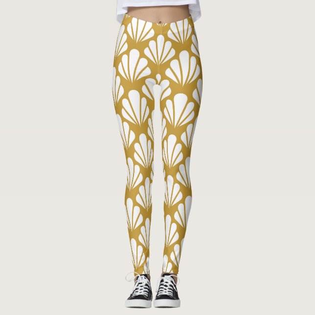 Art Déco, geometrische, blumengeschmückte Muster. Leggings (Vorderseite)