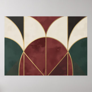 Art Deco Geometrische Bögen Grün Karminrot Goldene Poster