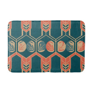 Art Deco Geometrische Botanik Türkis und Korallenr Badematte