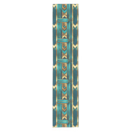 Art Deco geometrische Pfeile, Gold und Türkis Kurzer Tischläufer