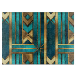 Art Deco Geometrische Pfeile, Gold und Türkis Schneidebrett