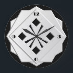 Art Deco geometrische Schwarz-Weiß-Muster Große Wanduhr<br><div class="desc">Art Deco,  stilisiert,  schwarz-weiß geometrisch in gestapelten,  3-D-Formen mit facettierten Kanten - digitale Kunst</div>