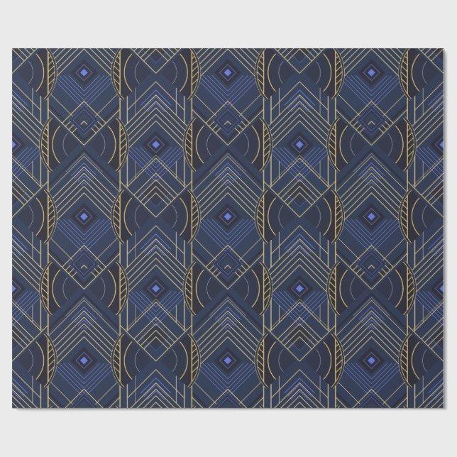 Art Deco Geometrischer Aufschwung - Blau Geschenkpapier (Flach)