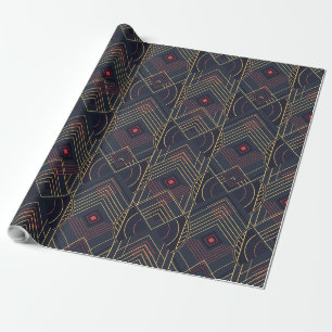 Art Deco Geometrischer Aufschwung - Rote Koralle Geschenkpapier