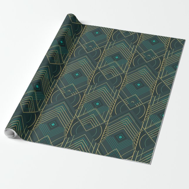 Art Deco Geometrischer Aufschwung - Türkis Türkis Geschenkpapier (Ungerollt)