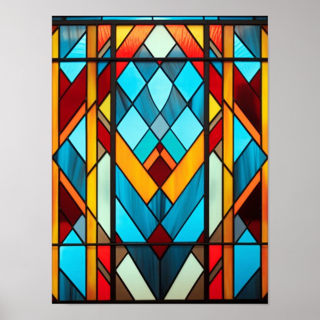 Art Deco geometrisches Bleiglasmuster Poster (Vorne)