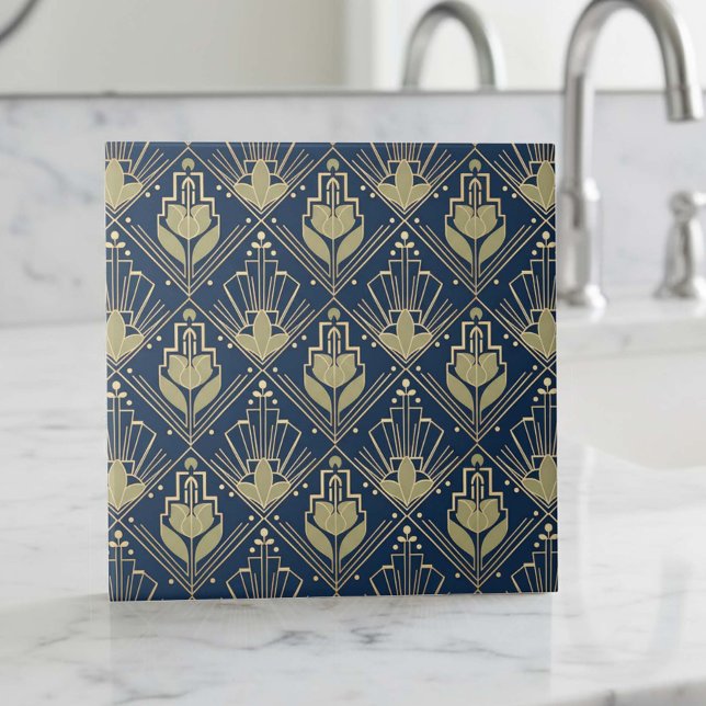 Art Deco Geometrisches Muster #6 oliv navy ID1196 Fliese (Von Creator hochgeladen)