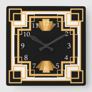 Art Deco Geometrisches Muster Benutzerdefiniert Quadratische Wanduhr