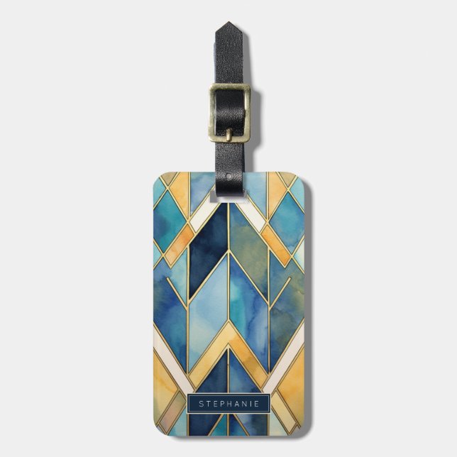 Art Deco Geometrisches Muster Gepäckanhänger (Vorderseite vertikal)