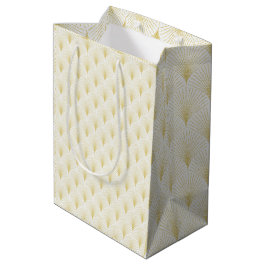 Art Deco Geometrisches Muster in Gold und Weiß Mittlere Geschenktüte