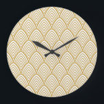 Art Deco geometrisches nahtloses Muster. Große Wanduhr<br><div class="desc">Vintages Art Deco Nahtloses Muster. Geometrische Zierstruktur. Vintage Art Deco: geometrisch dekorative Textur im Stil. Mit diesem nahtlosen geometrischen Wunder betritt man das Art-Déco-Reich. Lass dein Style-Glanz! Kunst,  Deko,  Muster,  Linie,  20er,  Hintergrund,  Blatt,  Fan,  Gatsby,  geometrisch,  minimalistisch,  Retro,  japanisch,  Streifen,  viktorianisch,  Schablone,  Blüte,  nahtlos,  Muschel</div>