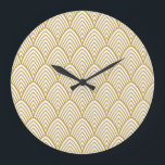Art Deco geometrisches nahtloses Muster. Große Wanduhr<br><div class="desc">Vintages Art Deco Nahtloses Muster. Geometrische Zierstruktur. Vintage Art Deco: geometrisch dekorative Textur im Stil. Mit diesem nahtlosen geometrischen Wunder betritt man das Art-Déco-Reich. Lass dein Style-Glanz! Kunst,  Deko,  Muster,  Linie,  20er,  Hintergrund,  Blatt,  Fan,  Gatsby,  geometrisch,  minimalistisch,  Retro,  japanisch,  Streifen,  viktorianisch,  Schablone,  Blüte,  nahtlos,  Muschel</div>