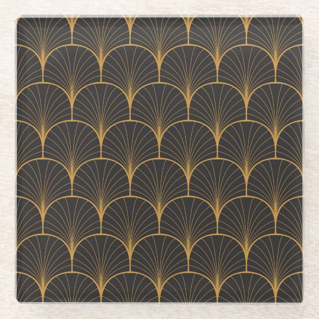 Art Deco, Geometrisches Vintages Muster. Glasuntersetzer (Vorderseite)