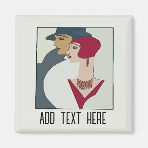 Art Deco Gesichter, Textmagnet hinzufügen Magnet