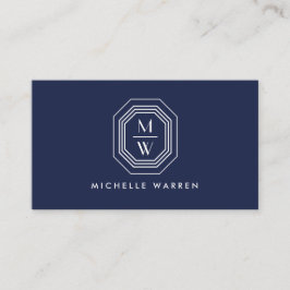 Art-Deco-gestapelte Monogram-Logo auf Navy Blue Visitenkarte