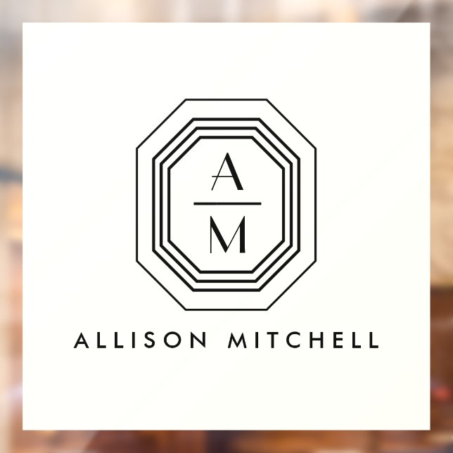 Art-Deco-gestapelte Monogramm-Logo auf Elfenbein Fensteraufkleber (Blatt 2)