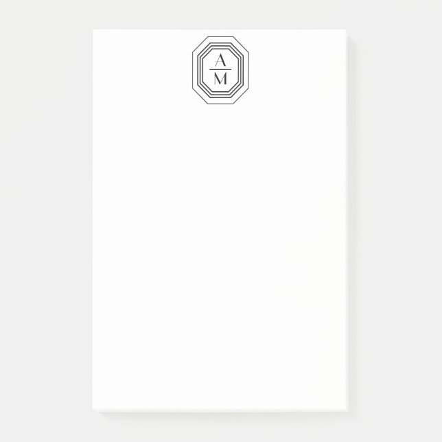 Art Deco gestapelte Monogramm-Logo schwarz/weiß Post-it Klebezettel (Vorderseite)