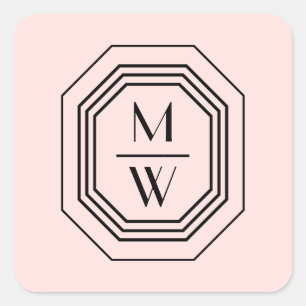 Art Deco gestapeltes Monogramm-Logo auf Rosa Quadratischer Aufkleber