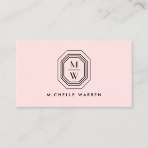Art Deco gestapeltes Monogramm-Logo auf Rosa Visitenkarte