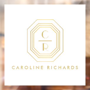 Art Deco gestapeltes Monogramm-Logo Gold/Weiß Fensteraufkleber