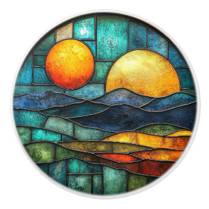 Art Déco gestettetes Glas Sun Moon Wasser Keramikknauf