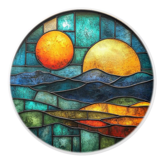 Art Déco gestettetes Glas Sun Moon Wasser Keramikknauf (Vorderseite)