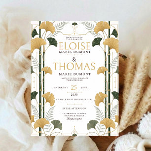 Art Deco Ginkgo Hochzeit Botanisch Bambus Gold Einladung